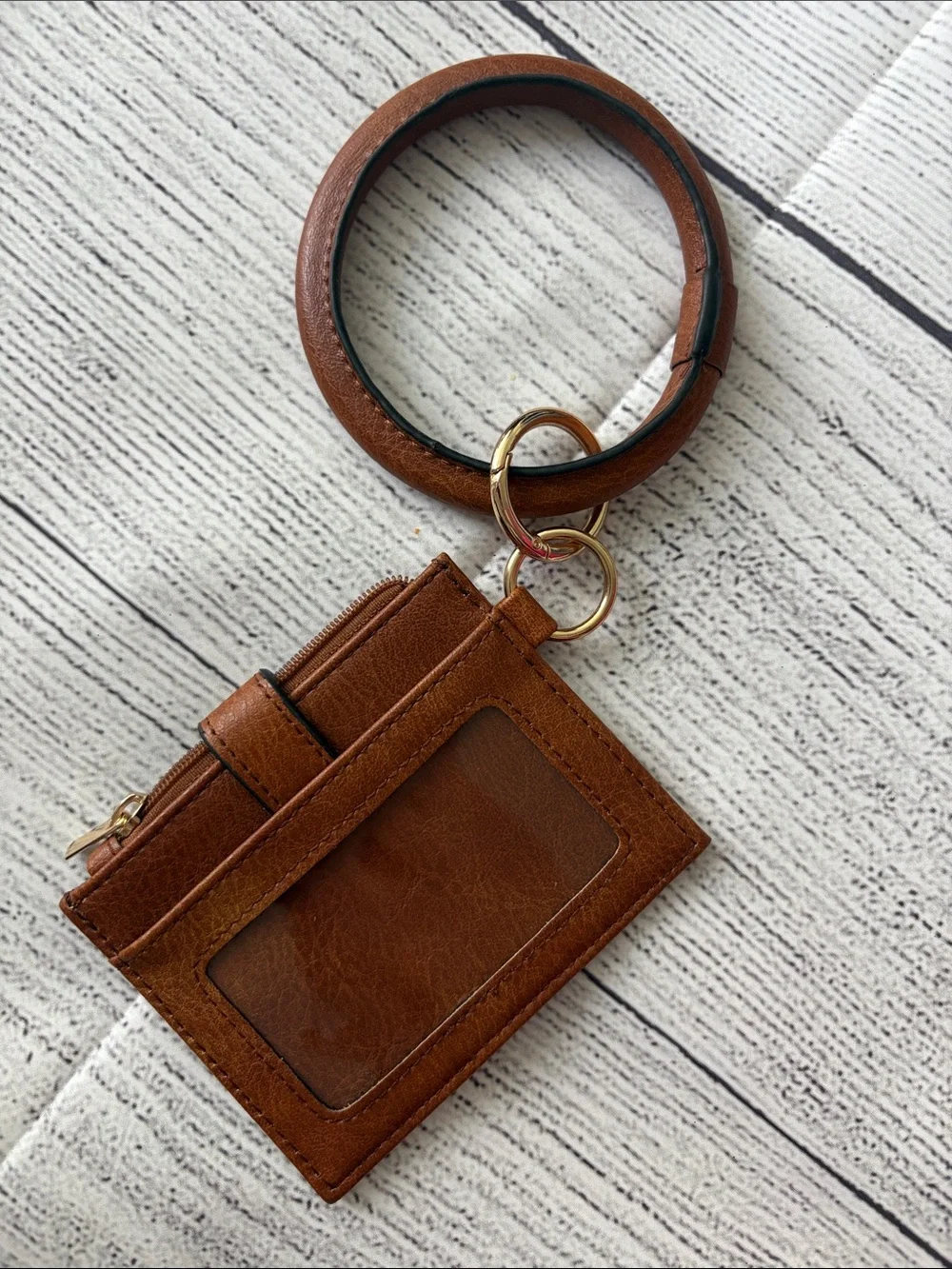Brown Leather Wristlet Cardholder Keyring